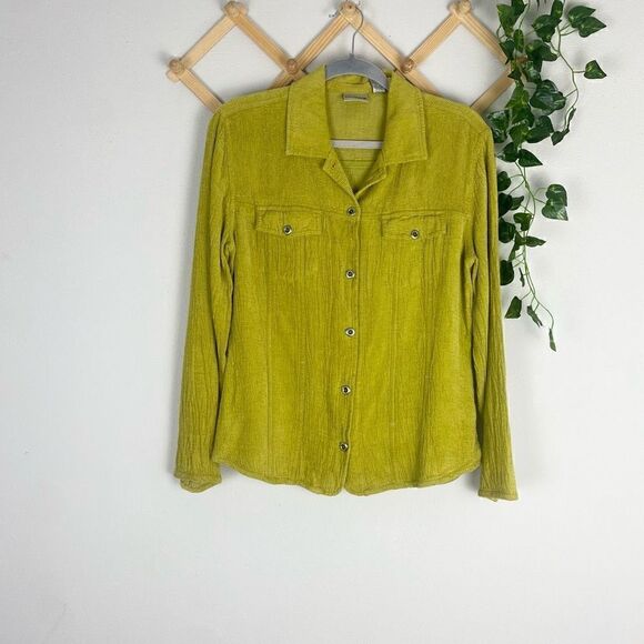 CHICOS Button Down Shirt Jacket Green Size 1/Medium GUC J301 - Picture 1 of 5
